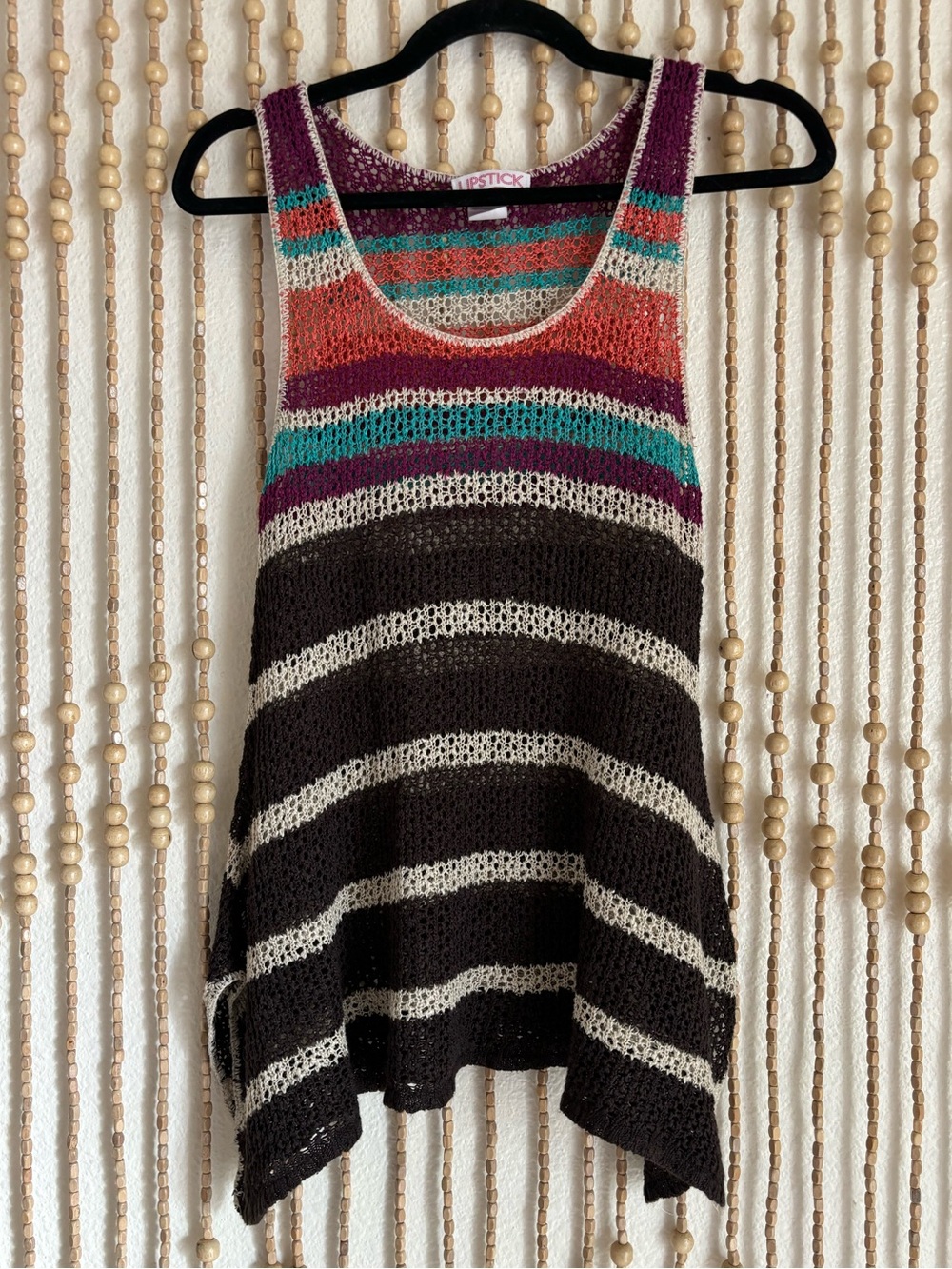 Y2K Sharkbite Hem Crochet Knit Boho Indie Fairy Mutli Color Striped Tank